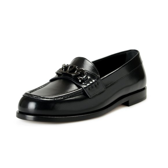 Valentino Garavani Men's VLogo Chain Black Leather Loafers Shoes US 8 IT 41